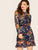  Plus Floral Print Lace Overlay Ruffle Hem Dress