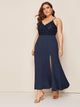 Plus Split Contrast Lace Cami Dress