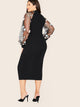 Plus 3D Appliques Mesh Raglan Sleeve Pencil Dress