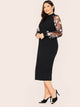 Plus 3D Appliques Mesh Raglan Sleeve Pencil Dress