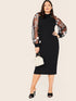 Plus 3D Appliques Mesh Raglan Sleeve Pencil Dress