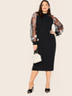 Plus 3D Appliques Mesh Raglan Sleeve Pencil Dress