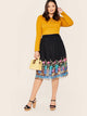 SHEIN Plus Elastic Waist Embroidery Mesh Flare Skirt