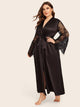 Plus Contrast Lace Satin Robe With Belt