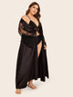 Plus Contrast Lace Satin Robe With Belt