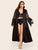 Plus Contrast Lace Satin Robe With Belt