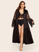 Plus Contrast Lace Satin Robe With Belt