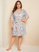 Plus Cartoon Print Robe With Belt