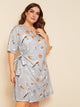 Plus Cartoon Print Robe With Belt