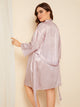 Plus Striped Satin Robe With Belt