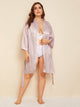 Plus Striped Satin Robe With Belt