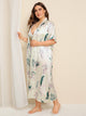 Plus Tropical Satin Robe With Belt