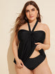 Plus Ruched Halter Top With High Waist Tankini