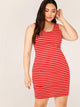  Plus Striped Print Bodycon Tank Dress