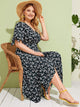 Plus Ditsy Floral Knot Cuff Hanky Hem Wrap Dress