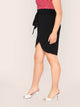 SHEIN Plus Paperbag Waist Wrap Asymmetrical Hem Belted Skirt