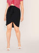 SHEIN Plus Paperbag Waist Wrap Asymmetrical Hem Belted Skirt