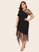 Plus Contrast Lace Asymmetrical Hem Dress