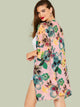 Plus Flounce Sleeve Floral Print Kimono