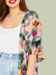 Plus Flounce Sleeve Floral Print Kimono