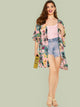 Plus Flounce Sleeve Floral Print Kimono