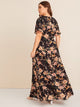  Plus Floral Tie Front Flounce Sleeve Maxi Dress