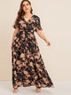  Plus Floral Tie Front Flounce Sleeve Maxi Dress