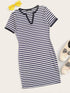  Plus Notch Neck Striped Ringer Dress