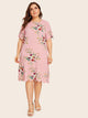 Plus Floral Print Scallop Trim Dress