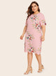 Plus Floral Print Scallop Trim Dress