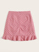 Plus Polka Dot Print Ruffle Hem Drawstring Skirt