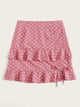 Plus Polka Dot Print Ruffle Hem Drawstring Skirt