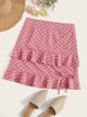 Plus Polka Dot Print Ruffle Hem Drawstring Skirt