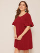 Plus V-cut Back Flounce Sleeve Tunic Dress