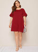 Plus V-cut Back Flounce Sleeve Tunic Dress