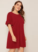 Plus V-cut Back Flounce Sleeve Tunic Dress