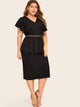 Plus Ruffle Cuff Slit Back Sheath Dress