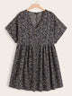  Plus V-neck Button Front Flare Dress