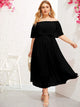 Plus Off Shoulder Pleated Dress