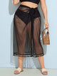 SHEIN Plus Tassel Trim Knot Sheer Mesh Cover Up Skirt