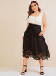 Plus Solid Laser Cut Belted Skirt