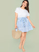 SHEIN Plus Striped Paperbag Waist Belted Skirt