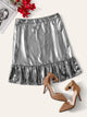 SHEIN Plus Zipper Fly Ruffle Hem Metallic Skirt