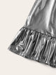 SHEIN Plus Zipper Fly Ruffle Hem Metallic Skirt