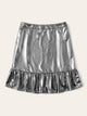 SHEIN Plus Zipper Fly Ruffle Hem Metallic Skirt