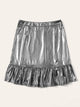 SHEIN Plus Zipper Fly Ruffle Hem Metallic Skirt