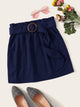 SHEIN Plus Solid Paperbag Waist Belted Pocket Skirt