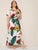 Plus Tropical And Floral Print Petal Sleeve Belted Dress