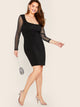  Plus Square Neck Sheer Sleeve Glitter Overlay Dress