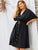 Plus V Neck Button Front Belted Swing Dress